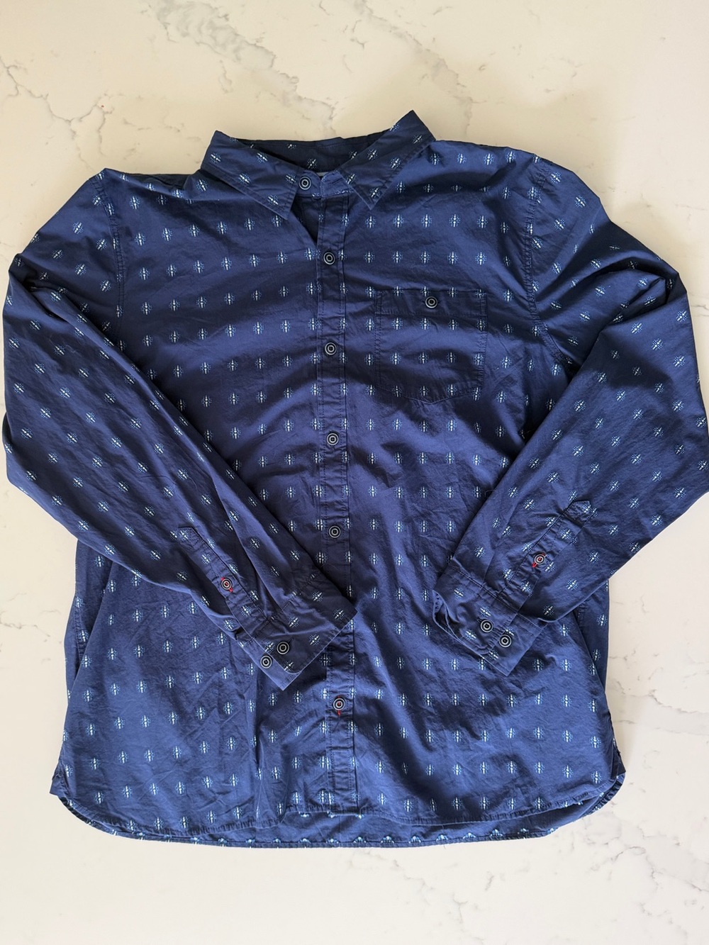 Men's Fat Face Navy Patterned Long-Sleeve Button-Up Shirt 100% Cotton